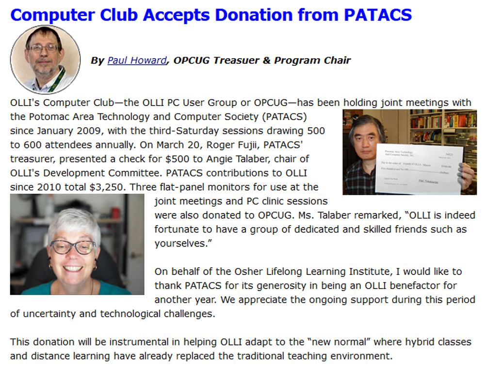 PATACS Donation,  3/20/21